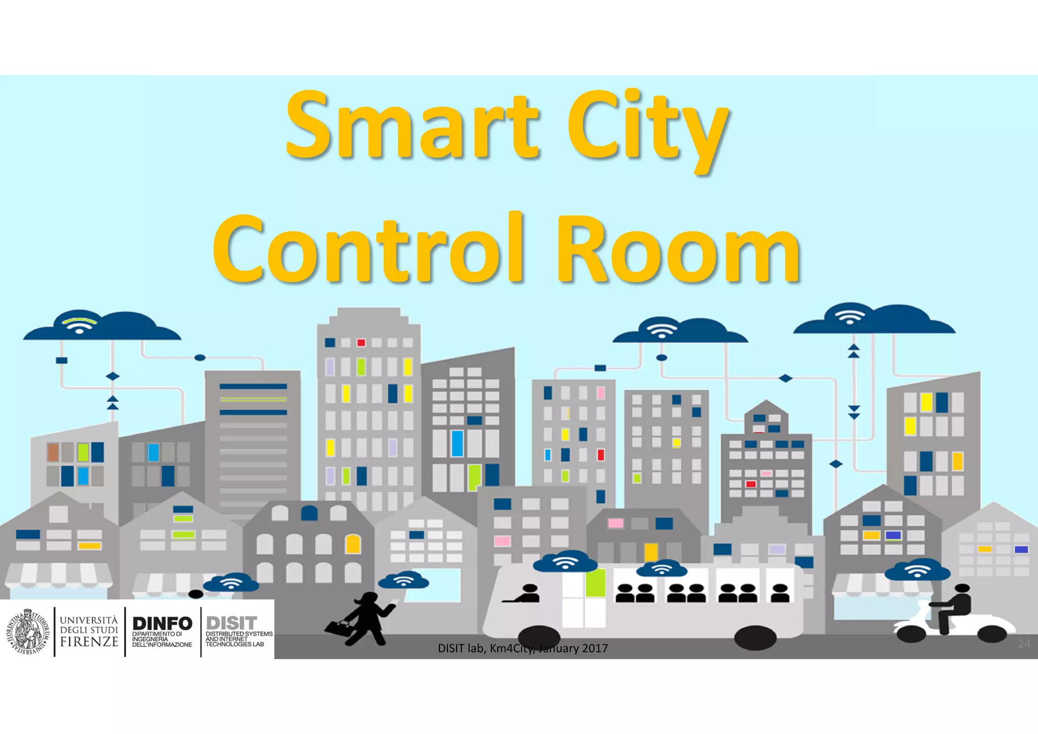 DISIT Lab, Distributed Data Intelligence and Technologies
Distributed Systems and Internet Technologies
Department of Information Engineering (DINFO)
http://www.disit.dinfo.unifi.it
http://www.disit.org
Smart City 
Control Room
24DISIT lab, Km4City, January 2017
 