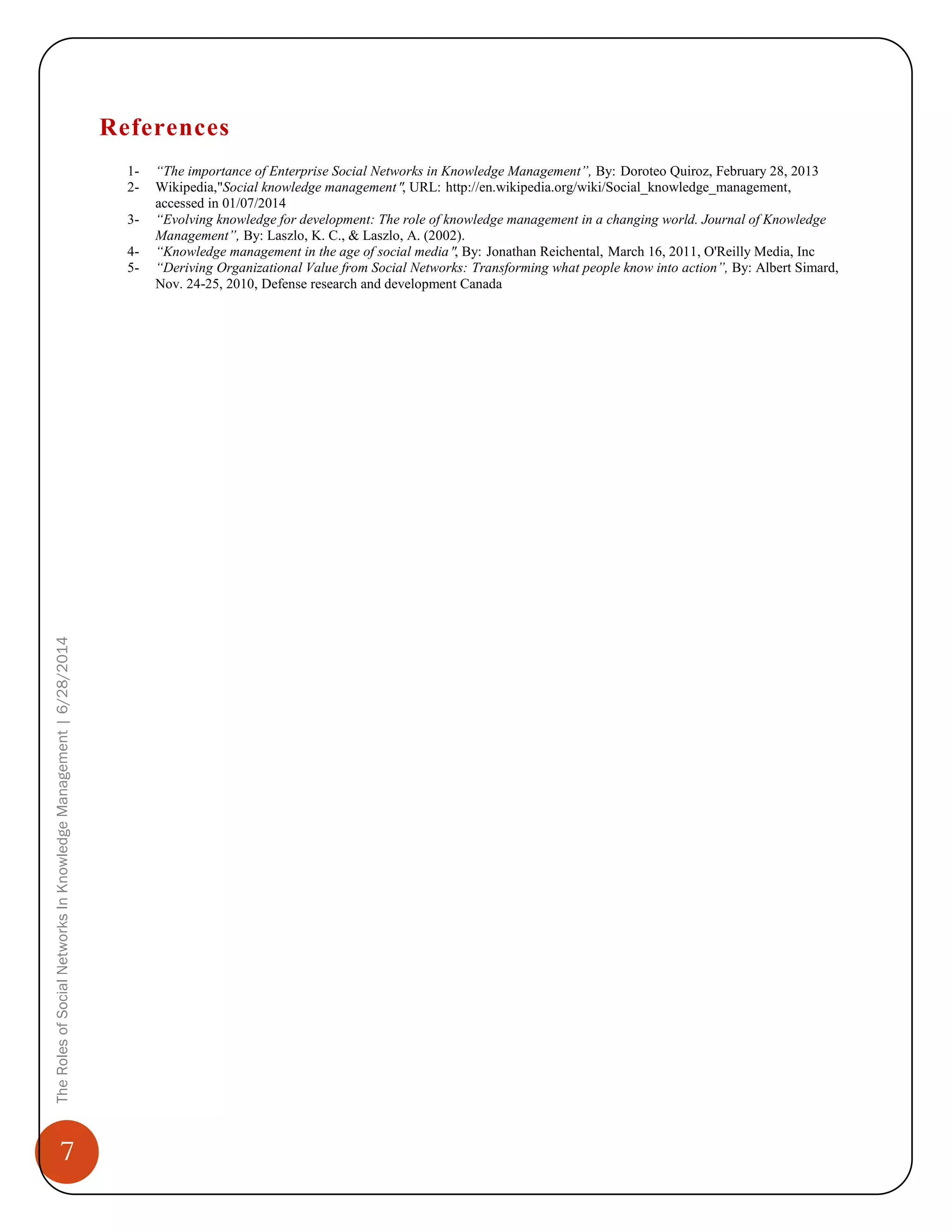 The Roles of Social Networks In Knowledge Management | PDF