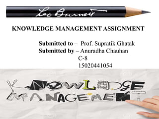 KNOWLEDGE MANAGEMENT ASSIGNMENT
Submitted to – Prof. Supratik Ghatak
Submitted by – Anuradha Chauhan
C-8
15020441054
 