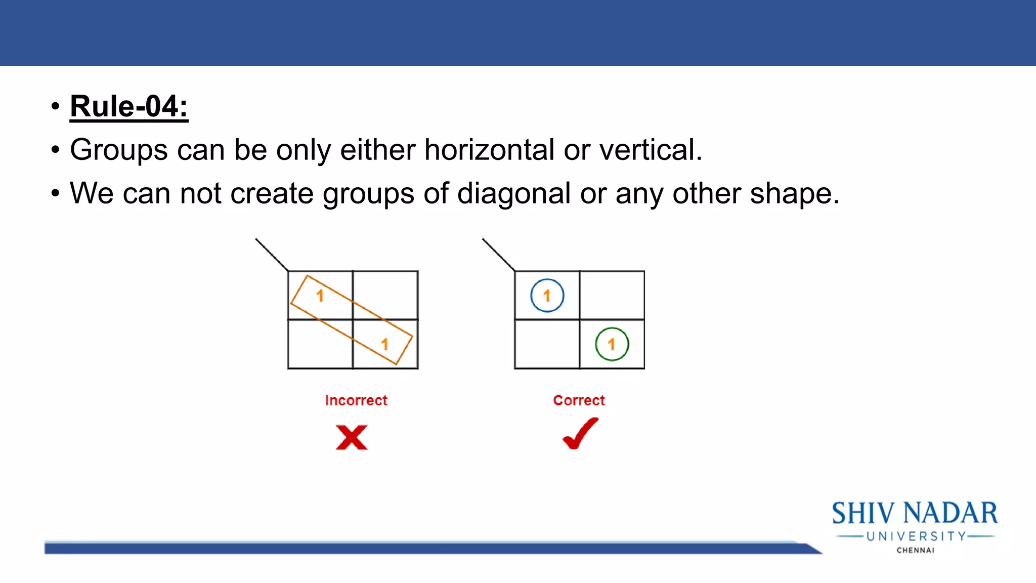 • Rule-04:
• Groups can be only either horizontal or vertical.
• We can not create groups of diagonal or any other shape.
 