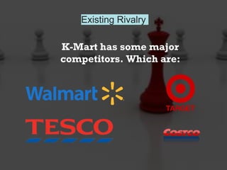 Existing Rivalry
K-Mart has some major
competitors. Which are:
 