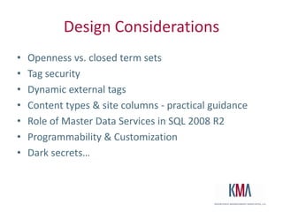 Using MMS TaxonomyAdd from common buttonSelect from list tor type-aheadConsume from views, navigation, and search!
