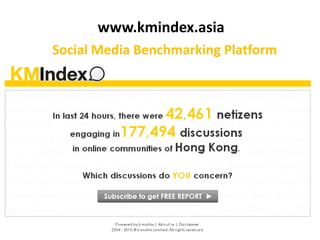www.kmindex.asia
Social Media Benchmarking Platform
 