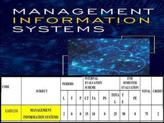 MANAGEMENT INFORMATION SYSTEMS
Course Objective –
1. To help the students understand the importance of information
managem...