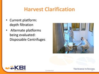 Harvest Clarification
• Current platform:
depth filtration
• Alternate platforms
being evaluated:
Disposable Centrifuges
25
 