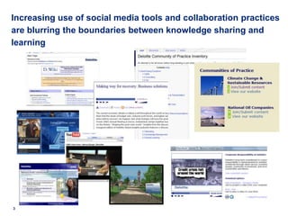 3Increasing use of social media tools and collaboration practices are blurring the boundaries between knowledge sharing and learning