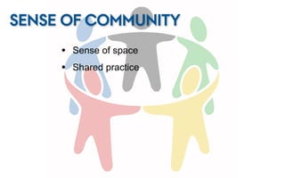 SENSE OF COMMUNITY
     • Sense of space
     • Shared practice
 