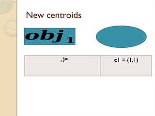 New centroids
, )= c1 = (1,1)
𝒐𝒃𝒋 𝟏
 