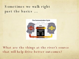 Sometimes we walk right past the basics …. What are the things at the river’s source that will help drive better outcomes? 