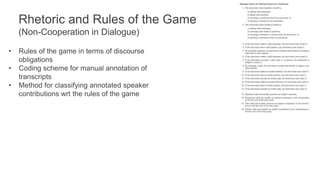 Rhetoric and Rules of the Game
(Non-Cooperation in Dialogue)
Dialogue Act
Initiating Responsive
Init-Inform Init-InfoReq R...