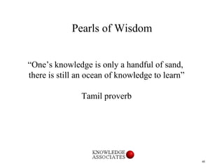 Pearls of Wisdom “ One’s knowledge is only a handful of sand,  there is still an ocean of knowledge to learn” Tamil proverb 
