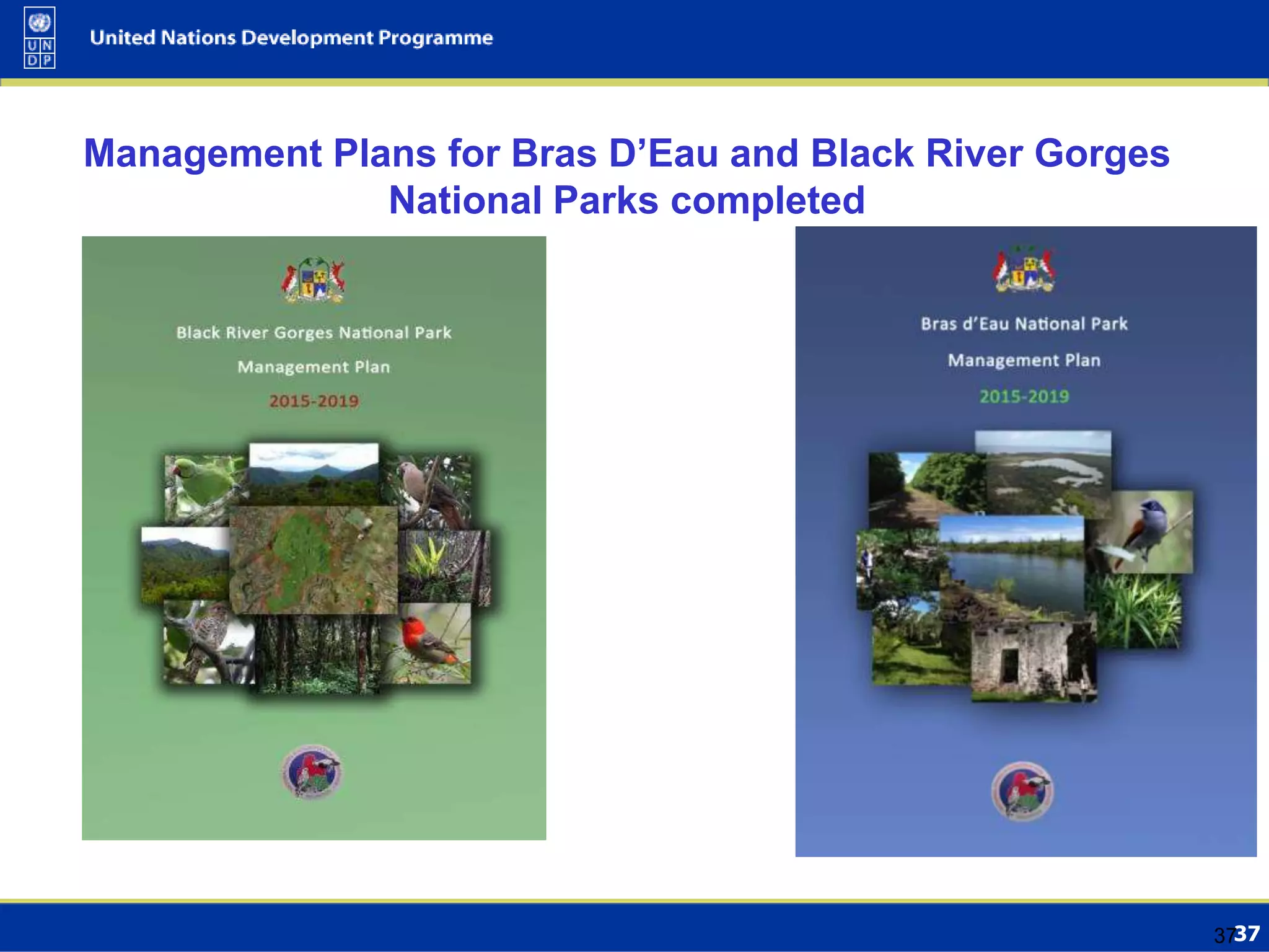 3737
Management Plans for Bras D’Eau and Black River Gorges
National Parks completed
 