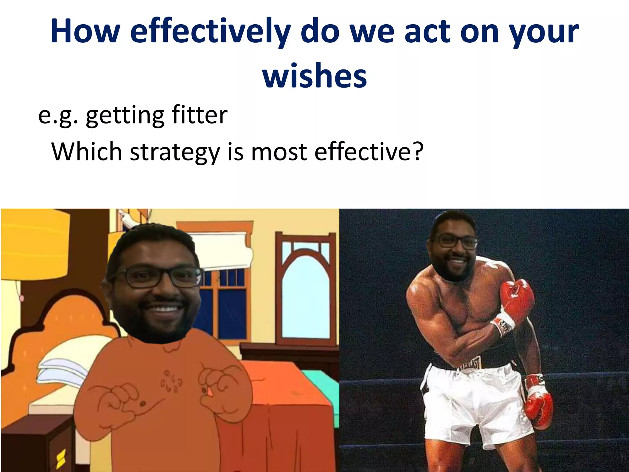 How effectively do we act on your
wishes
e.g. getting fitter
Which strategy is most effective?
 