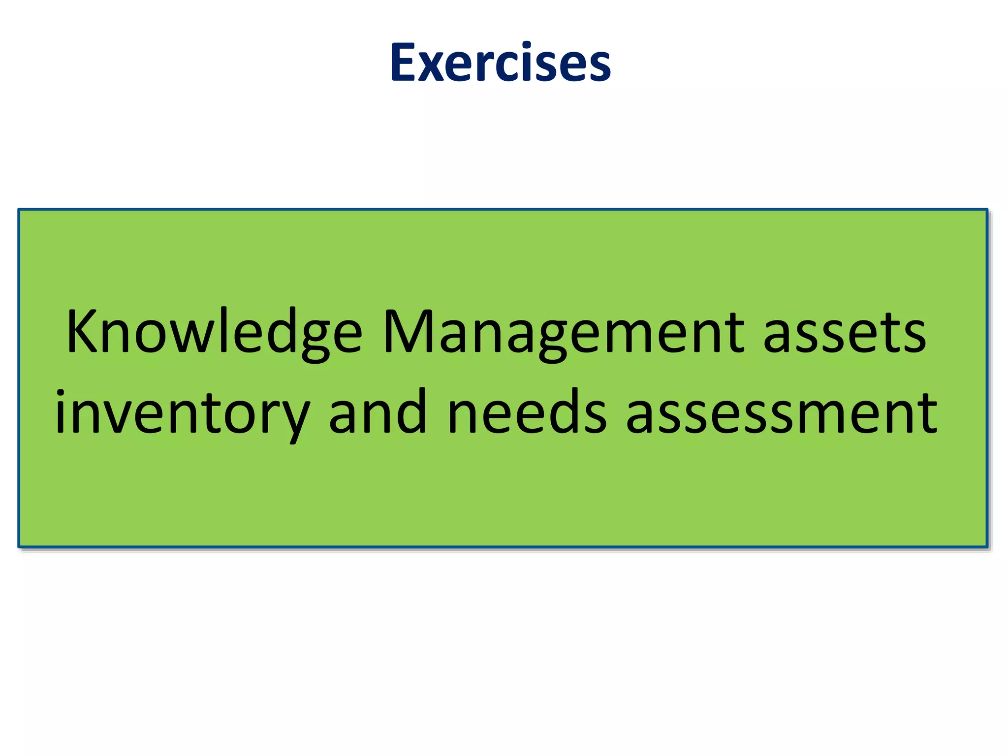Knowledge Management assets
inventory and needs assessment
Exercises
 