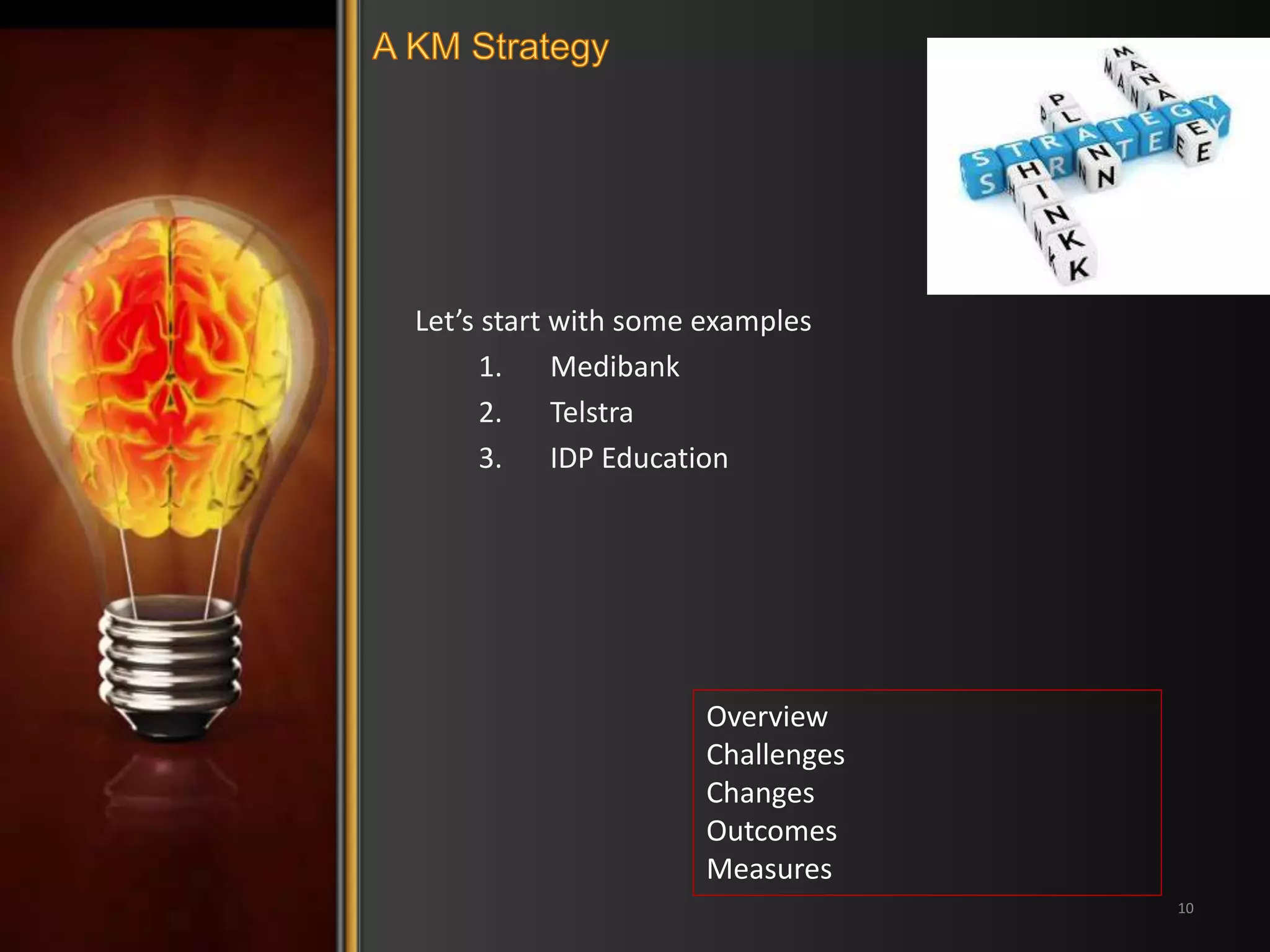 Let’s start with some examples 
1. Medibank 
2. Telstra 
3. IDP Education 
10 
Overview 
Challenges 
Changes 
Outcomes 
Measures 
 