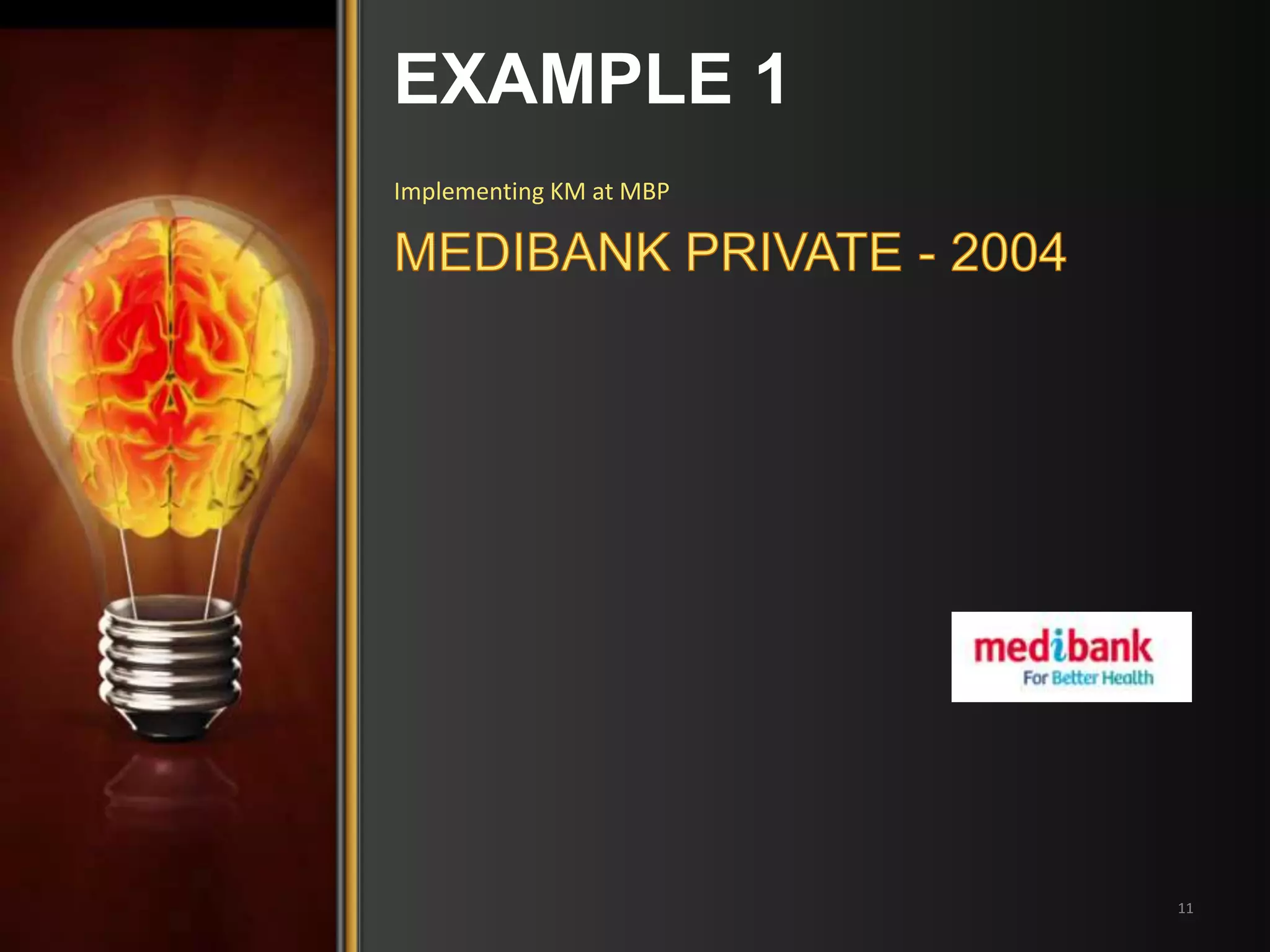 Implementing KM at MBP 
11 
EXAMPLE 1 
 