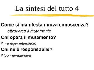 Come si manifesta nuova conoscenza? attraverso il mutamento Chi opera il mutamento? il manager intermedio Chi ne è responsabile? il top management La sintesi del tutto 4 