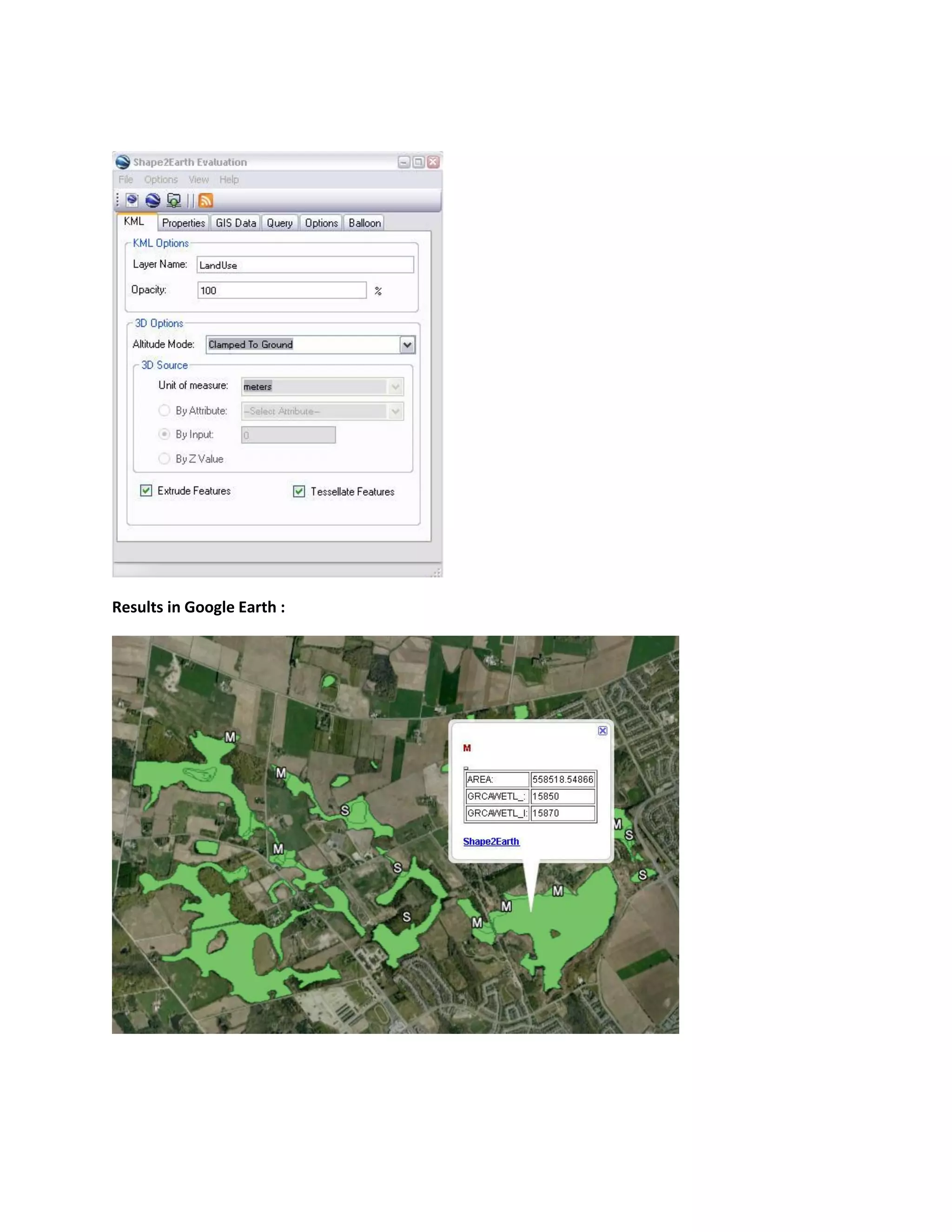 Results in Google Earth : 
 