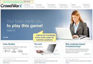 Dr.-Ing. Josef Hofer-Alfeis, 2014 - 51
http://www.crowdworx.com/ 22.10.12
… making the knowledge
of the crowd useful for
business questions
 
