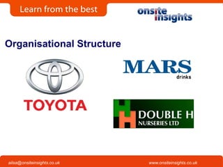 Onsite Insights
Company visits across the UK
www.onsiteinsights.co.ukailsa@onsiteinsights.co.uk
Organisational Structure
 