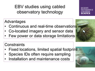 Arctic Change 2014 | Ottawa
EBV studies using cabled
observatory technology
Advantages
• Continuous and real-time observat...