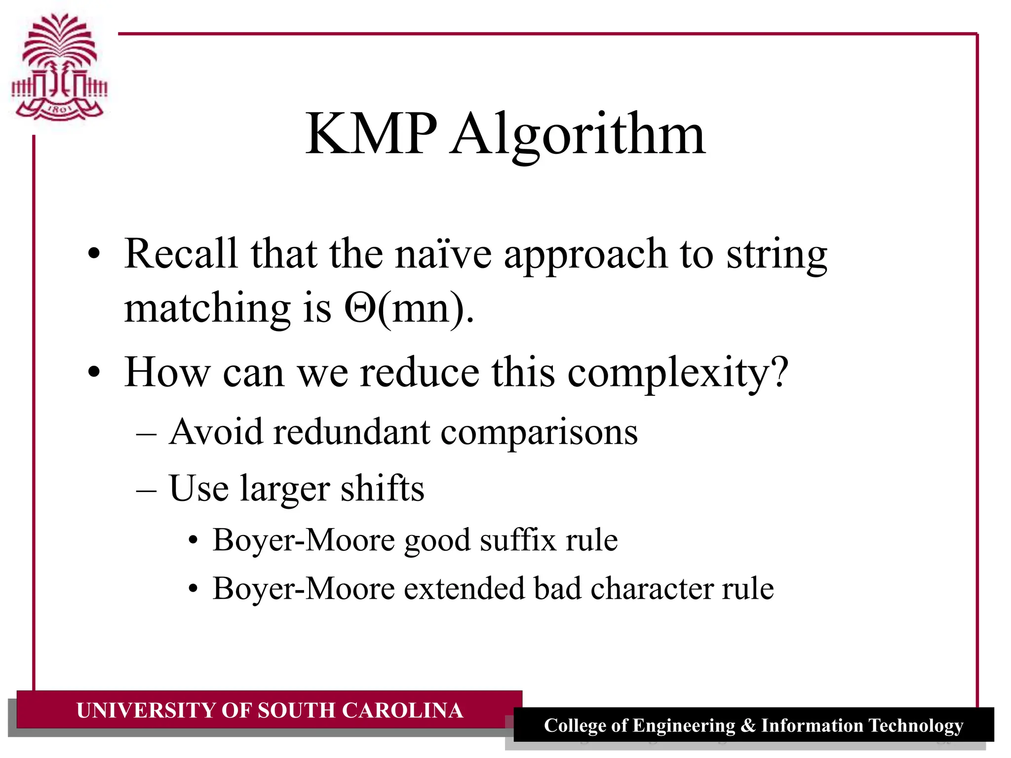 Knutt Morris Pratt Algorithm by Dr. Rose.ppt | Physics | Science