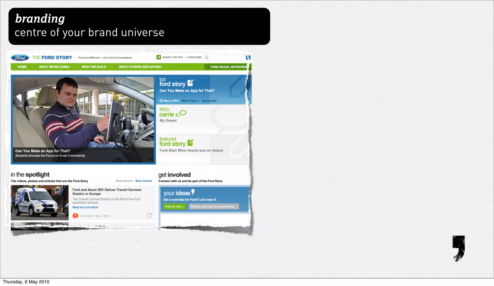 branding
     centre of your brand universe




Thursday, 6 May 2010
 