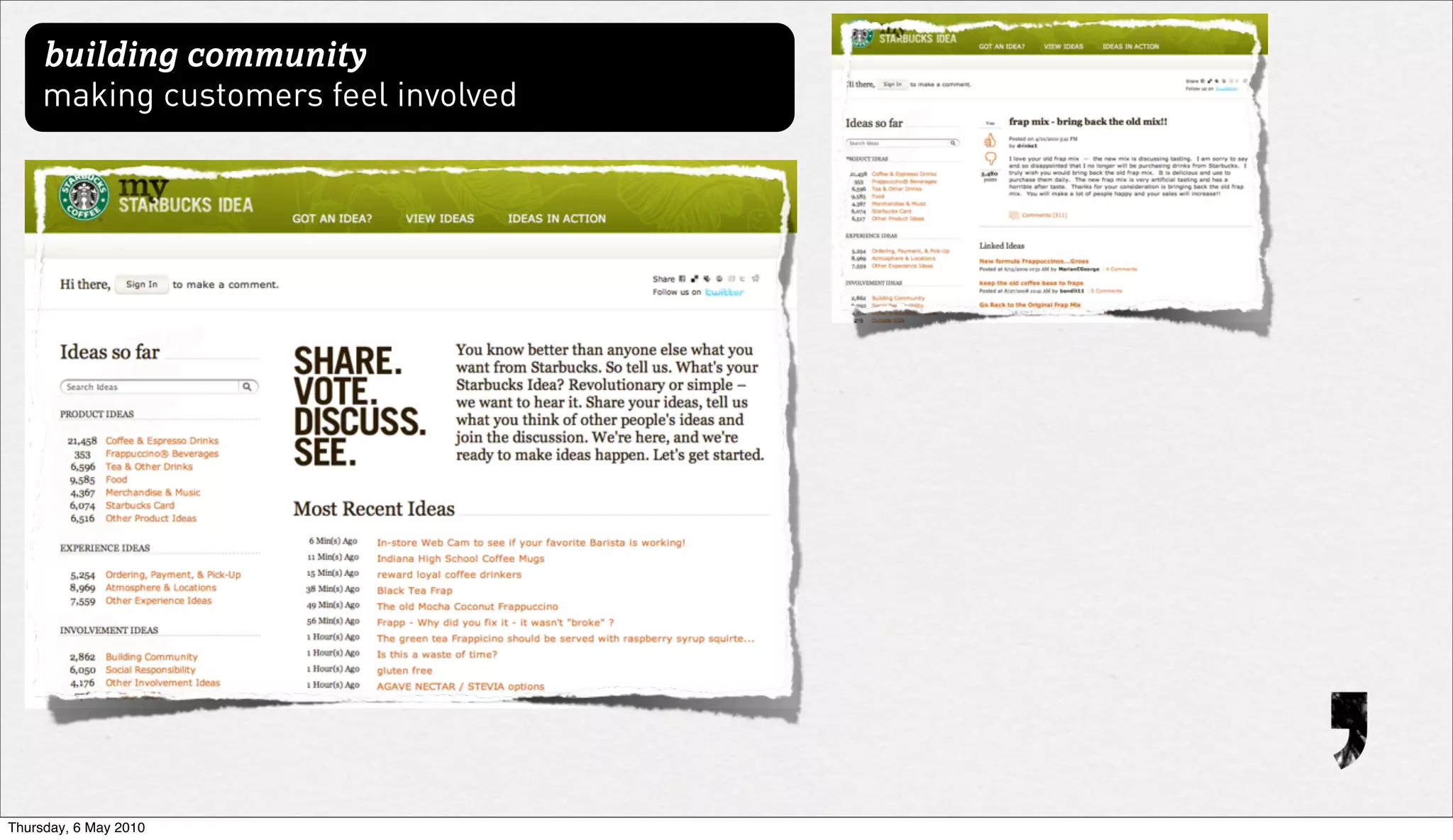building community
     making customers feel involved




Thursday, 6 May 2010
 