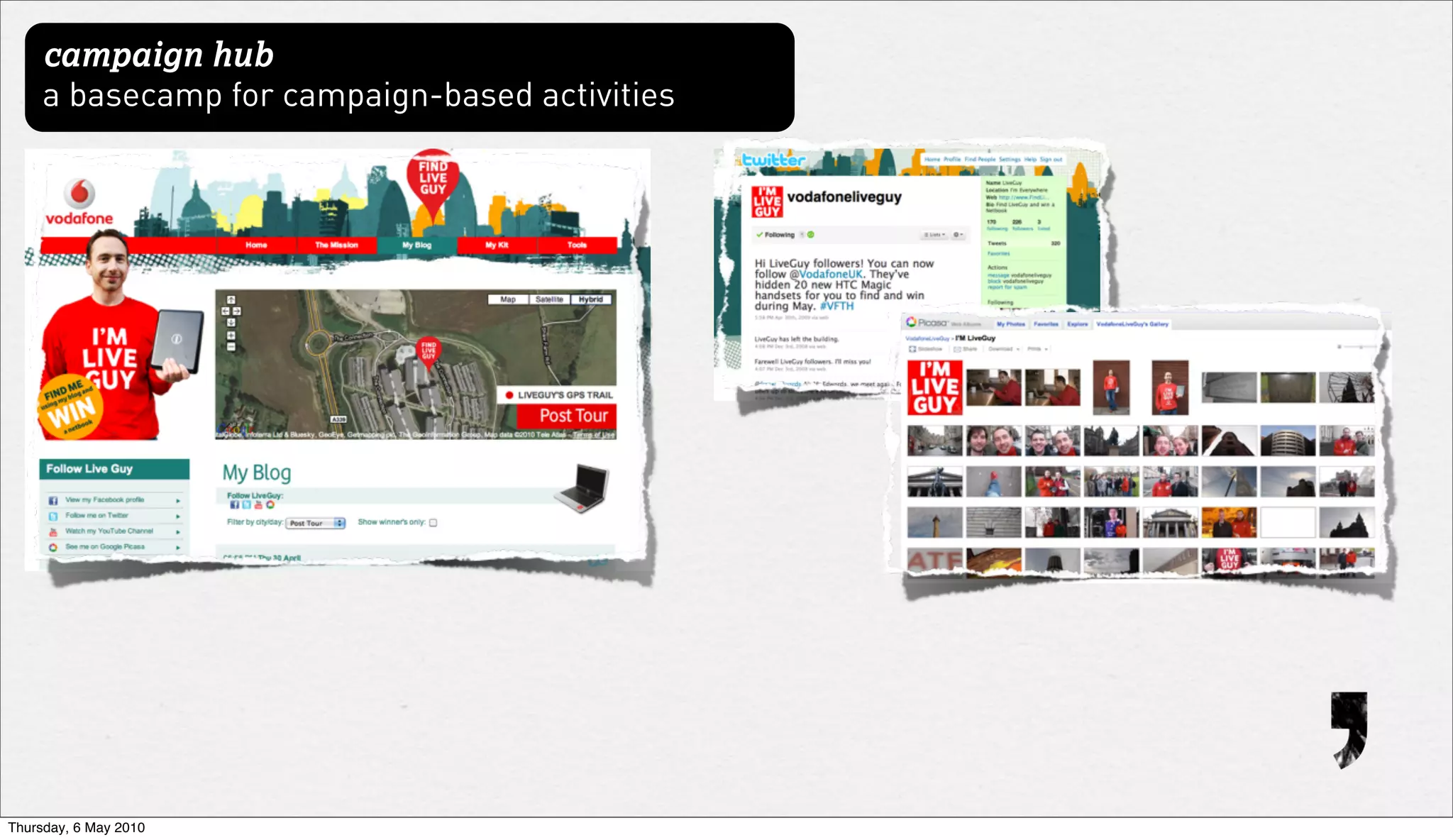 campaign hub
     a basecamp for campaign-based activities




Thursday, 6 May 2010
 