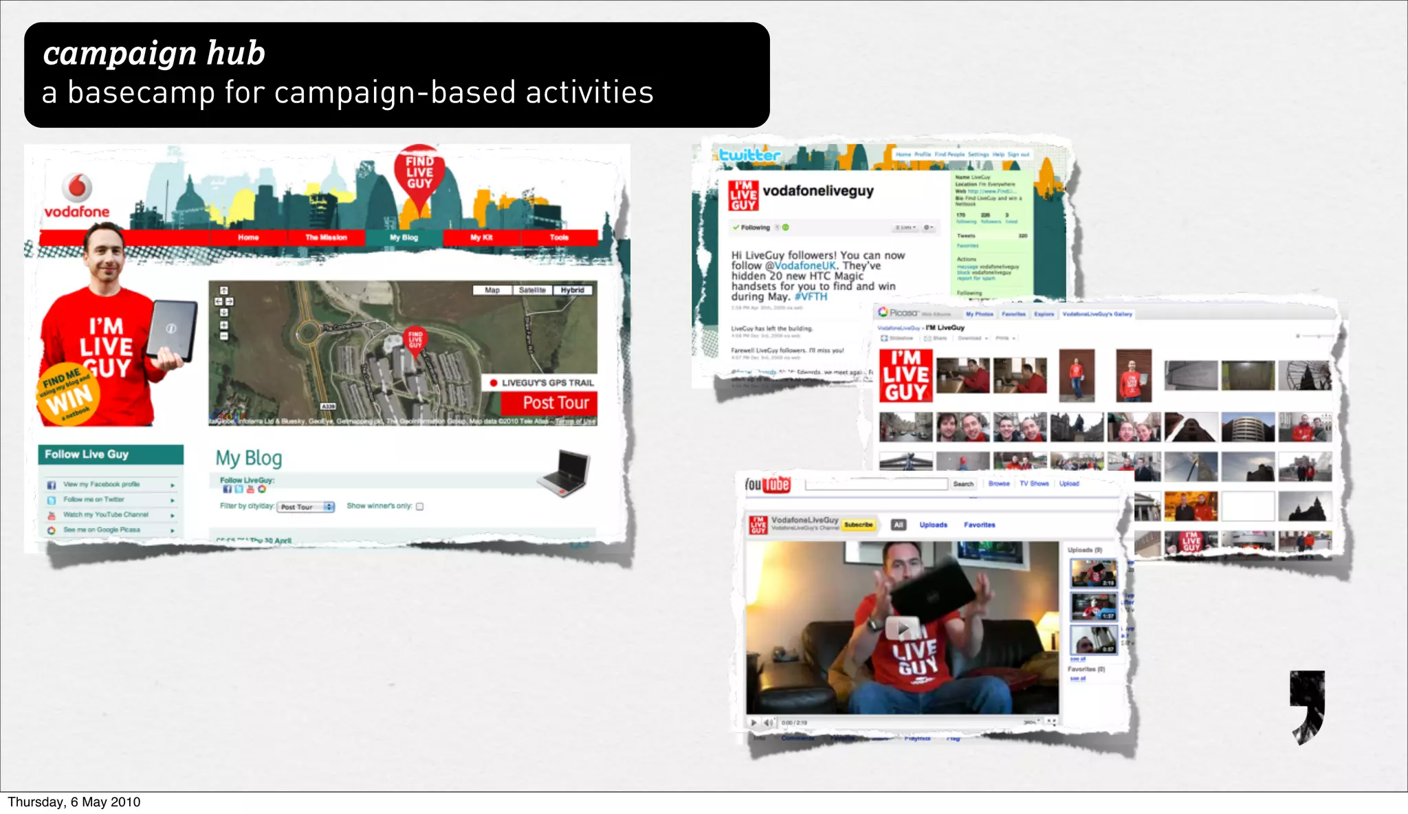 campaign hub
     a basecamp for campaign-based activities




Thursday, 6 May 2010
 