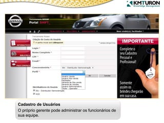 Cadastro de Usuários O próprio gerente pode administrar os funcionários de sua equipe. 