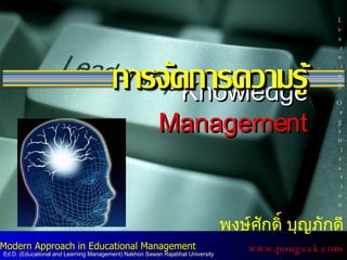 Knowledge   Management www.pongsak.com Ed.D. (Educational and Learning Management)   Nakhon Sawan Rajabhat University   1166303   Modern Approach in Educational Management พงษ์ศักดิ์ บุญภักดี L e a r n i n g O r g a n i z a t i o n 