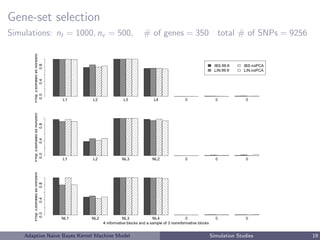 Gene-set selection
Simulations: nt = 1000, nv = 500, # of genes = 350 total # of SNPs = 9256
Adaptive Naive Bayes Kernel Machine Model Simulation Studies 19
 