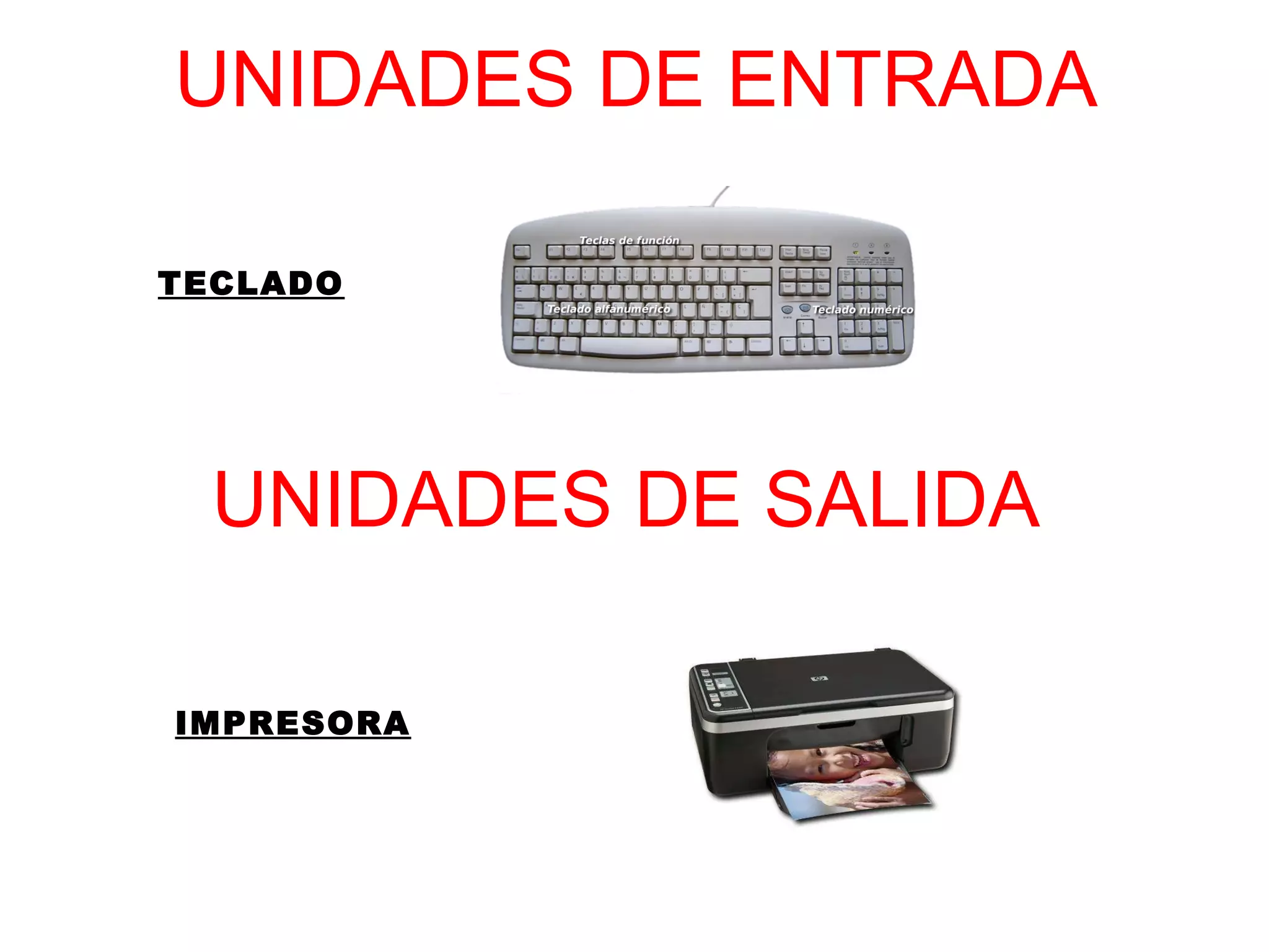 UNIDADES DE ENTRADA TECLADO UNIDADES DE SALIDA IMPRESORA 