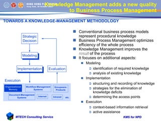 KMS for NPDMTECH Consulting Service
Knowledge Management adds a new quality
to Business Process Management
 Conventional ...