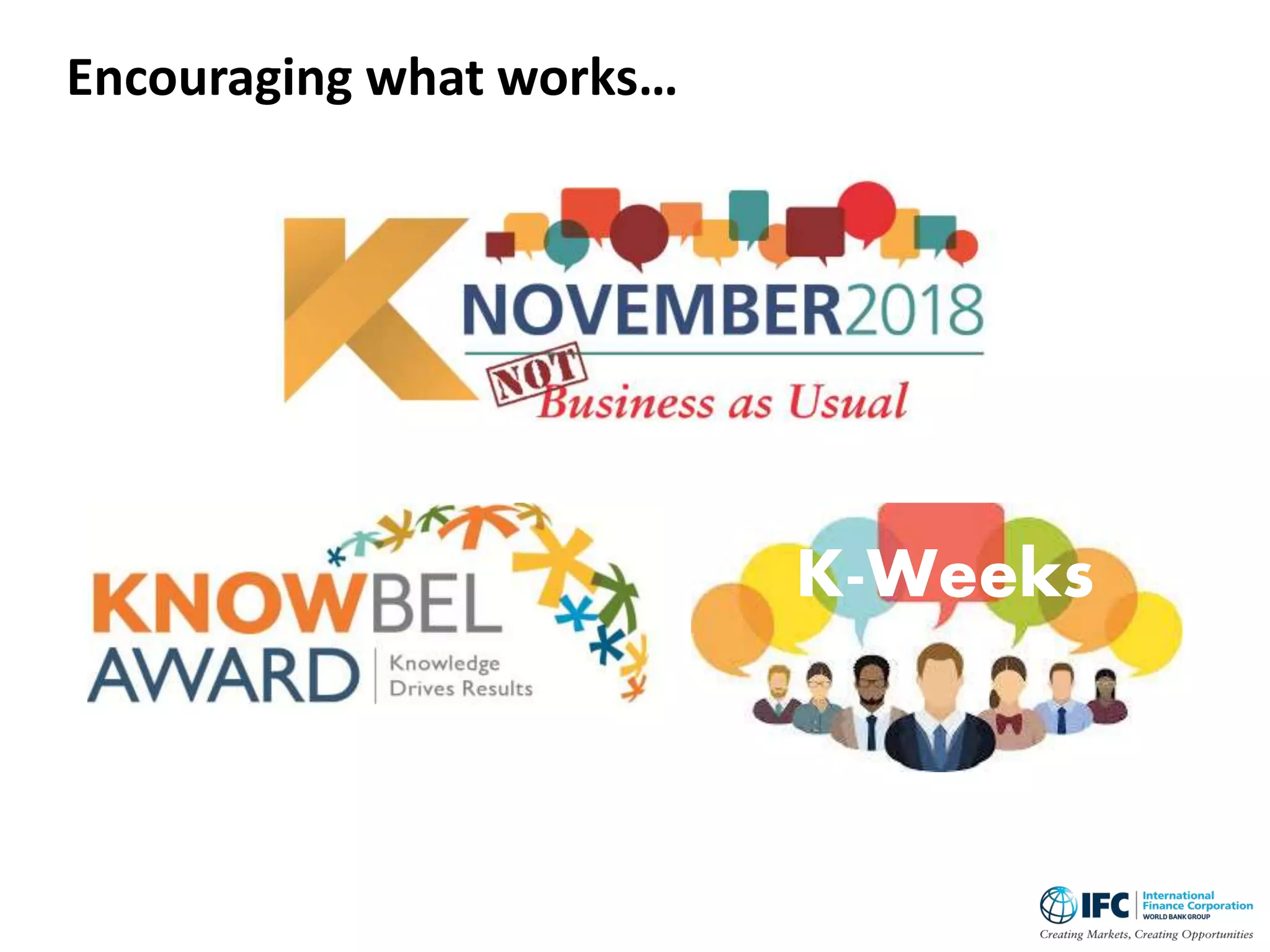 K-Weeks
Encouraging what works…
 