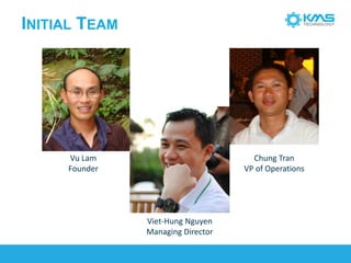 INITIALTEAM 
Vu Lam 
Founder 
Viet-Hung Nguyen 
Managing Director 
Chung Tran 
VP of Operations  