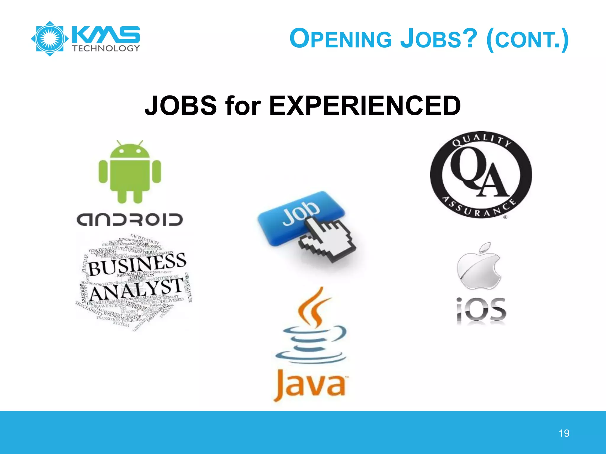 OPENING JOBS? (CONT.)
JOBS for EXPERIENCED
1919
 