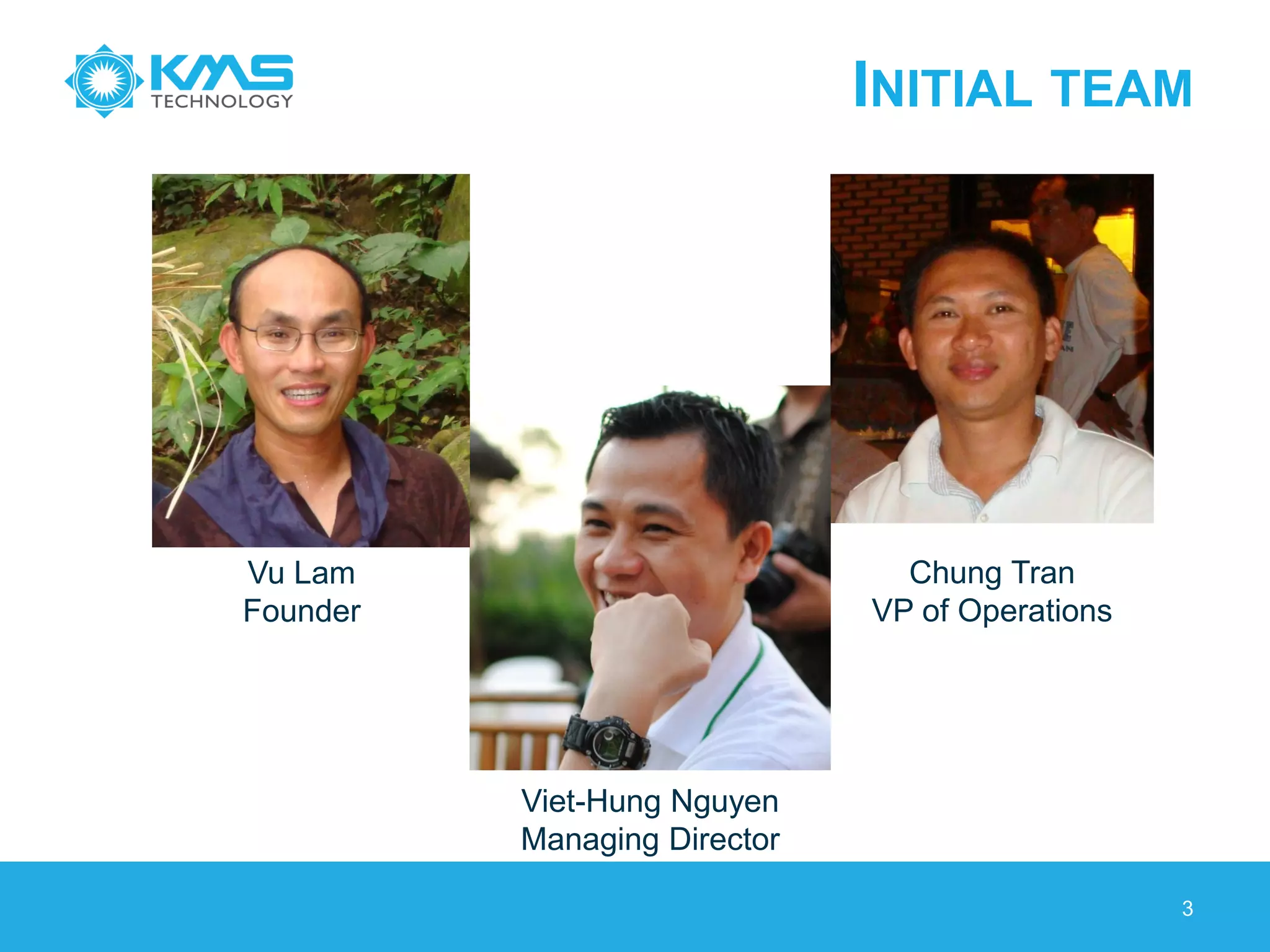 INITIAL TEAM
3
Vu Lam
Founder
Viet-Hung Nguyen
Managing Director
Chung Tran
VP of Operations
 
