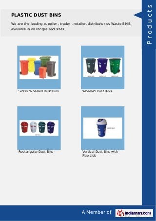 A Member of
PLASTIC DUST BINS
We are the leading supplier , trader , retailer, distributor os Waste BINS.
Available in all...