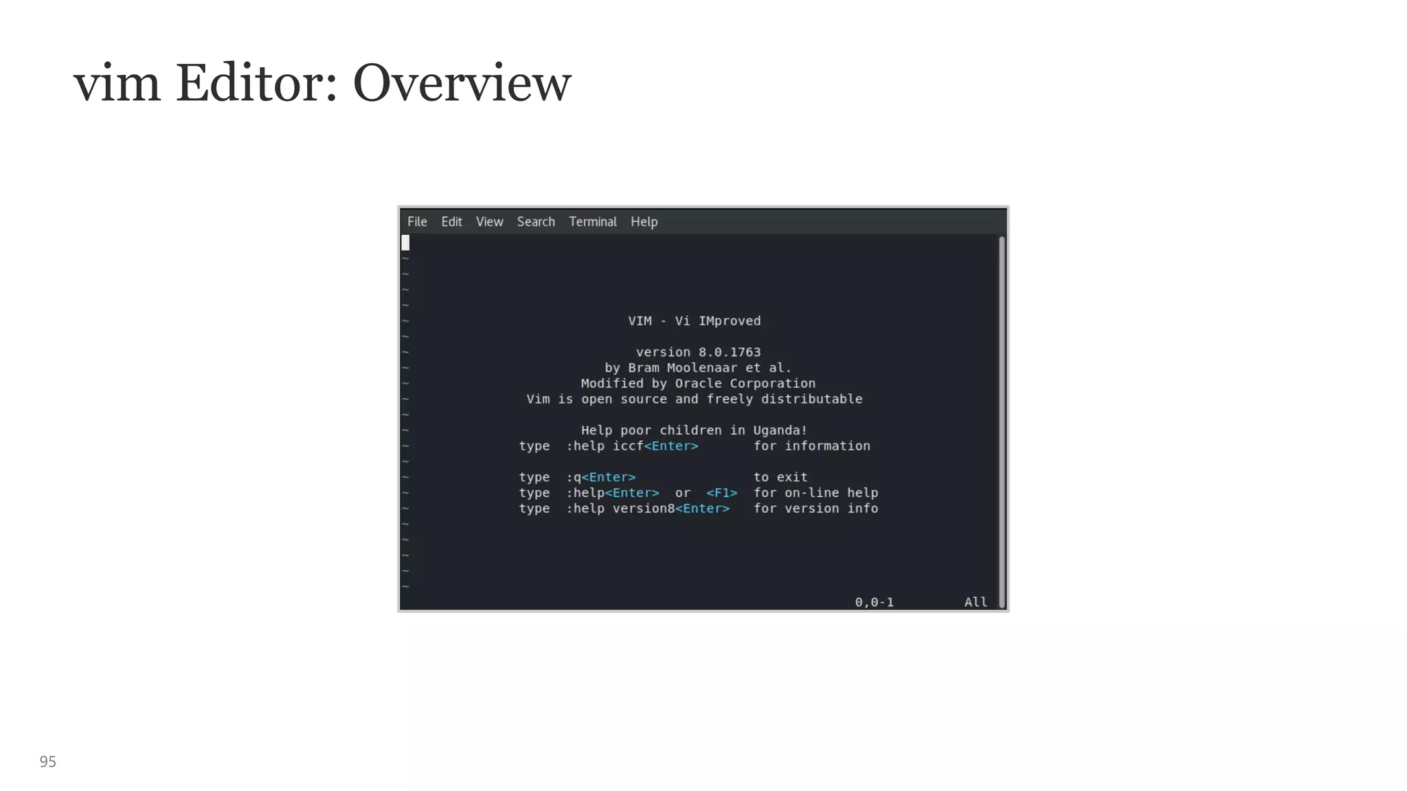 95
vim Editor: Overview
 