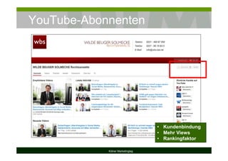 YouTube-Abonnenten
Kölner Marketingtag
• Kundenbindung
• Mehr Views
• Rankingfaktor
 
