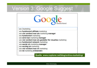 Version 3: Google Suggest
Kölner Marketingtag
Quelle: www.nxplorer.net/blog/online-marketing/
 