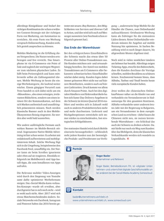 Marketing 00
KMU-Magazin Nr. 4, April 2017
Porträt
Roger Basler
Unternehmer und Referent
Roger Basler, Betriebsökonom FH, ist «digitaler Unter-
nehmer» und unterrichtet digitale Geschäftsmodelle un-
ter anderem bei der Social-Media-Academy Somexcloud.
Kontakt
basler@unternehmens-architekt.ch
www.unternehmens-architekt.ch, www.somexcloud.com
allerdings Königsklasse und bedarf der
richtigenKombinationderschonerwähn-
ten Content-Strategie mit der richtigen
Form von Marketing, um Automation zu
erreichen. Als erste Form von Werbung
versprachOnlinewerbung,Kundenwirk-
lich gezielt ansprechen zu können.
Mobiles Marketing ist die Erfüllung die-
sesVersprechens.DieNutzerwerdenorts-
bezogen und live erreicht. Das Smart-
phone ist via E-Commerce ein Point of
SaleundzugleichderwichtigsteWegwei-
ser zum nächsten physischen Laden. Es
hilft beim Preisvergleich und kann mitt-
lerweile selbst als Zahlungsmittel die-
­nen. Mobile Werbung ist heute die ein-
zige Werbekategorie, die laufend weiter
wächst. Einem gängigen Vorurteil zum
Trotz handelt es sich dabei nicht um ein
«Mäusekino»,alsoeinenwinzigen,irrele-
vanten Bildschirm, sondern um einen in-
timen Ort der Kommunikation, auf dem
sichMarkenauthentischundunaufdring-
lich präsentieren müssen. Noch werden
klassische Banner auch in den Mobile-
Ökosystemen fleissig eingesetzt. Sie wer-
den aber wohl bald aussterben.
Wie andere aufdringliche Formate auch
wirken Banner im Mobile-Bereich stö-
rend. Sogenanntes Native Mobile Adver-
tisingisthierschonweiter.Esarbeitetmit
redaktionellaufbereitetemundmobilop-
timiertem Inhalt. Solche Werbung fügt
sichindieUmgebung,beispielsweiseden
Facebook-Feed, unauffällig ein. Der Nut-
zer kann sie beim Scrollen ignorieren
oder eben auf sie reagieren. Ebenfalls er-
folgreich im Mobilbereich sind App-Ins-
tall-Apps, die zum Installieren von Apps
aufrufen.
Die Relevanz mobiler Video-Anzeigen
wird durch den Siegeszug von Youtube
samt dafür optimierter Werbeformate
steigen. Das «Social-Media-kann-verkau-
fen-Konzept» wurde oft erwähnt, aber
durchgesetzthatessichnochnicht–wird
es wohl auch nicht. Aber: 2017 wird sich
etwas Matchentscheidendes ändern. So-
zialeNetzwerkewieFacebook,Instagram
und Pinterest haben das 2016 bereits ge-
testetmitneuen«BuyButtons»,denMög-
lichkeiten von Services und diverser Call
toAction,unddieswirdsichauchaufMes-
sengerausweiten(wieFacebookschoner-
folgreich getestet hat).
Das Ende der Warenhäuser
Bei den erfolgreichsten Einzelhändlern
der Schweiz macht das etwas über 50
Prozent aller Online-Transaktionen aus.
Die Kunden möchten zeit- und ortsunab­
hängig bestellen. Der Anteil von mobilen
Transaktionen am E-Commerce aller be-
kannten schweizerischen Einzelhändler
wächst dabei stetig. Kunden legen dabei
immer grösseren Wert nicht nur auf kür-
zere Bestellzeiten, sondern auch auf kür-
zereLieferzeiten.Druckkommtvorallem
durch Amazon Prime. Auch bei den digi-
talenHändlernvonElektronikartikelnha-
bensichSame-Day-Delivery-Angebotein
der Schweiz im letzten Quartal 2016 eta-
bliert und werden sich in Zukunft wohl
auch in anderen Produktbereichen mehr
und mehr durchsetzen. Lieferzeit und
Rückgabeoptionen entwickeln sich im-
mer stärker zu entscheidenden, fast stra-
tegischen Erfolgsfaktoren.
DerstationäreHandelwirddurchMobile
einerseits herausgefordert – schliesslich
steht jedem Kunden nun der bestmögli-
che Produkt- und Preisberater zur Verfü-
gung –, andererseits birgt Mobile für die
Händler die Chance, zum Onlinehandel
aufzuschliessen: Ortsbasierte Werbung
kann als Zubringer für die stationären
Läden dienen. Reine Onlinehändler wie-
derum müssen ihr Angebot auf mobile
Nutzung hin optimieren. In Sachen Be-
zahlung wird es noch länger dauern, bis
altgewohnte Muster abgebaut sind.
Noch wird in vielen westlichen Ländern
amliebstenbarbezahlt.Allerdingszeigen
Ticketing-Apps,etwafürdenBahnverkehr,
dass die Kunden durchaus die Vorzüge
schnellen,mobilenBezahlenszuschätzen
lernen. Erschwerend kommt hinzu, dass
Alibaba, Taobao und Tmall bereits heute
viele europäische Kunden haben.
Jetzt wollen die chinesischen Online-
kaufhäuser näher an die Käufer ran und
verhandeln ein Versandzentrum in Süd-
osteuropa für den gesamten Kontinent.
Alibaba verhandelte unter anderem letz-
tes Jahr mit der Regierung in Bulgarien,
um ein Versandcenter in dem europäi-
schenLandzuerrichten–dabeibauendie
Chinesen nicht neu, sie nutzen leerste-
hende Warenhäuser – ein Schicksal das
auch der Schweiz zu drohen scheint. Da-
mitbleibtnurnocheinWegzumKunden:
überdasMobilgerät,denndieklassischen
Verkaufskanäle werden sich wandeln zu
Logistikhubs. «
 