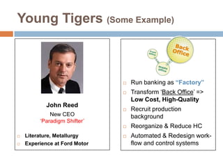 “A man with a mission, he steamrolled his way to success”Walter Wriston – CEO (1970 – 1983)Transform ‘Traditional Commercial Lender’ to ‘Innovative Organization’ 