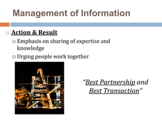 Customer ResponsivenessManage intangible (service performance)Control quality of service & Measure performance‘cross-selling’ before present to clientLearning from past mistakesweekly meetingTransfer intangible to tangibleCustomer survey‘tier-positioning’
