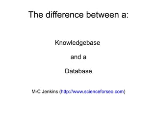 The difference between a: Knowledgebase  and a Database M-C Jenkins ( http://www.scienceforseo.com ) 