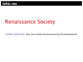 Renaissance Society
GUIDING QUESTIONS How was society structured during the Renaissance?

 