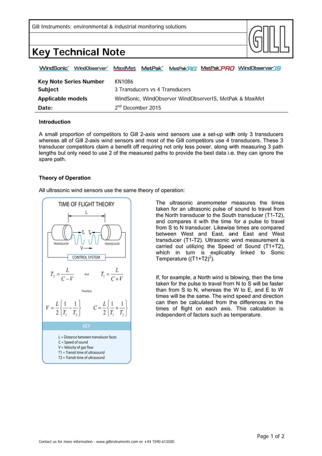 Ultrasonic Anemometers, theory of operation and 3 vs. 4 transducers PDF