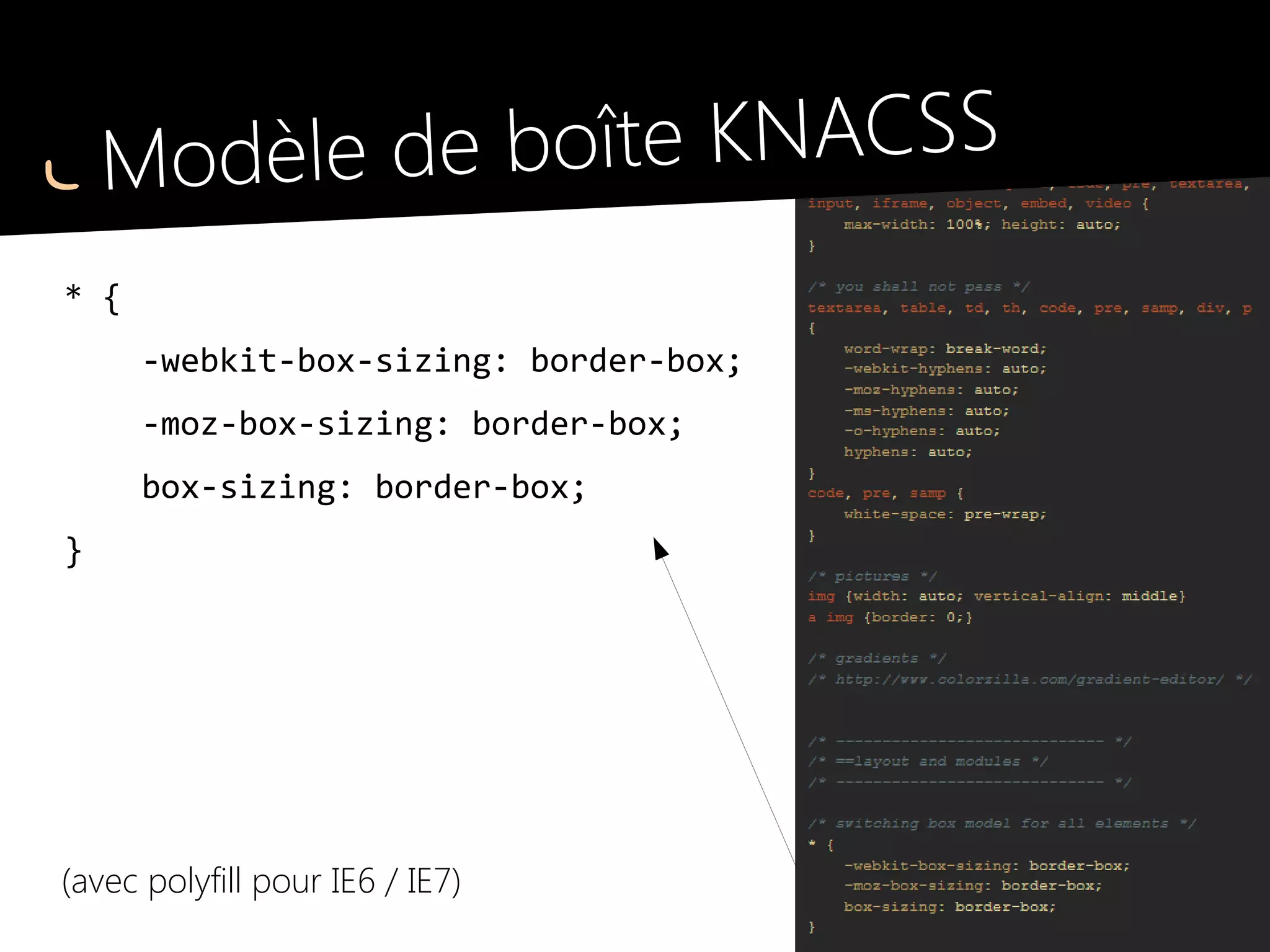 Les blocs
.mod (= module) : le bloc par défaut
●
Doit pouvoir contenir les flottants
●
Ne doit pas s'écouler autour d'un flottant
●
Fluide mais peut être dimensionné, et placé à côté
d'autres .mod
●
Peut être positionné avec .left ou .right
 